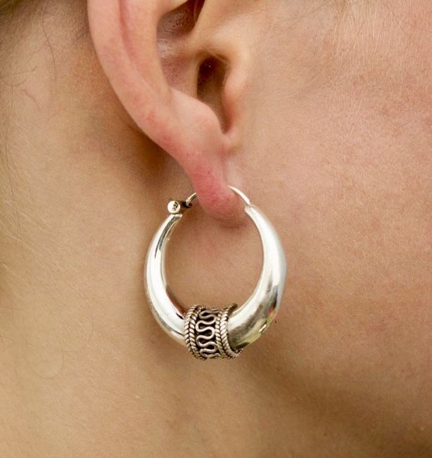 NEW- 925 Sterling Silver Tribal Hoop Earrings