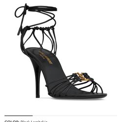 YSL Saint Laurent Black Lamb Skin Sandals Women's 37.5