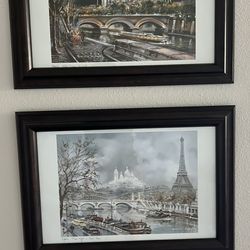 Two Paris Prints Signed Bought Them In France Framed In Black All are In Great Condition 