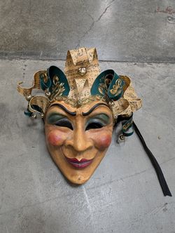 Italian Papier-Mache Jester Mask with Music Notes