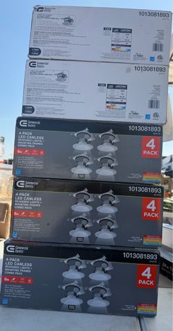 4-Pack 6 in. Selectable CCT Integrated LED White Canless Baffle with New Construction Mounting Frame, Light Kit NEW $35 Each Pack PICK UP ONLY LOCATED