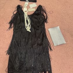 New Medium Large Black Fringe Sequin Evening Cocktail Flapper  Costume Dress Accessories 