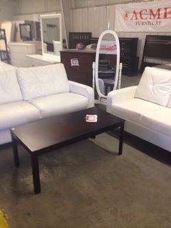 2PCS WHITE BONDED LEATHER SOFA & LOVE SEAT NEW