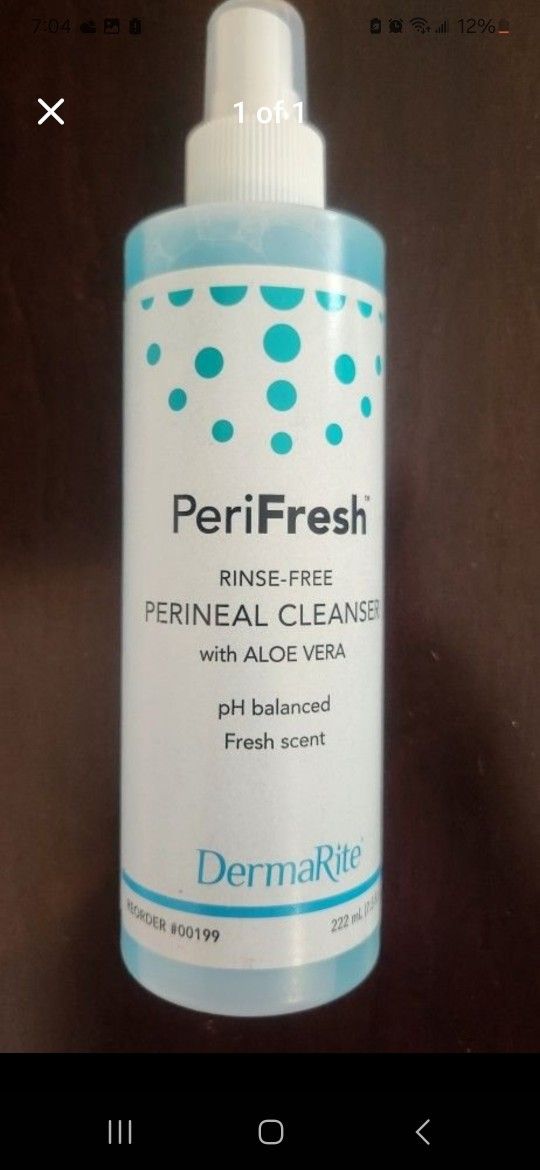 DermaRite PeriFresh Rinse-Free Perineal Cleanser with Aloe Vera – 7.5 fl. oz