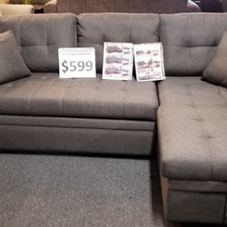 Brand New 91" x 61" Gray Or Black Linen Convertible Sectional With Storage