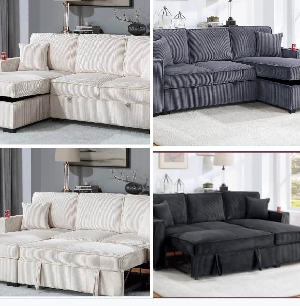 $369. 2-PCConvertible Sectional Sleeper Sofa W/ Cupholder Sofa Storage & USB Ports 89”x 59”X36”H