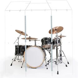Drum Shield, Full-Length Stainless Steel Hinges. Drum Cage for Home, Church, Practice & Performances (3 Panels w/Deflectors)