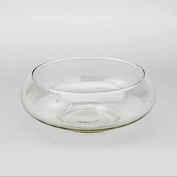 garden dish, floating candle glass base bowl, wide bowl for flowers or candles, clear low bowl