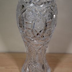 Czech Bohemian cut lead crystal vase, 12" tall