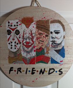 Horror Friends wood art hanging