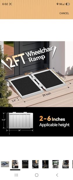 Like new ✅️ 2FT Portable Wheelchair Ramp for Home Steps, Non-Skid Aluminum Ramp
800LBS Capacity, with Handle,Applicable 2-6"H, Easy Storage, No Set Up