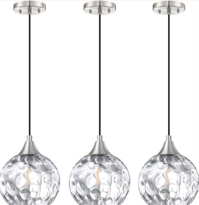 3 Pack 1 Light Hanging Indoor Kitchen Island Pendant Light 6.3" Clear Hammer Glass