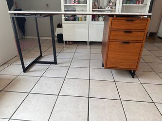 Cb2 Fullerton Mid Century Modern Desk with Marble Top and Drawers