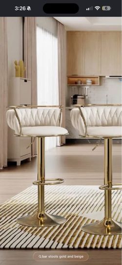 Beige Tufted Bar Stools with Gold Base, Set of 4