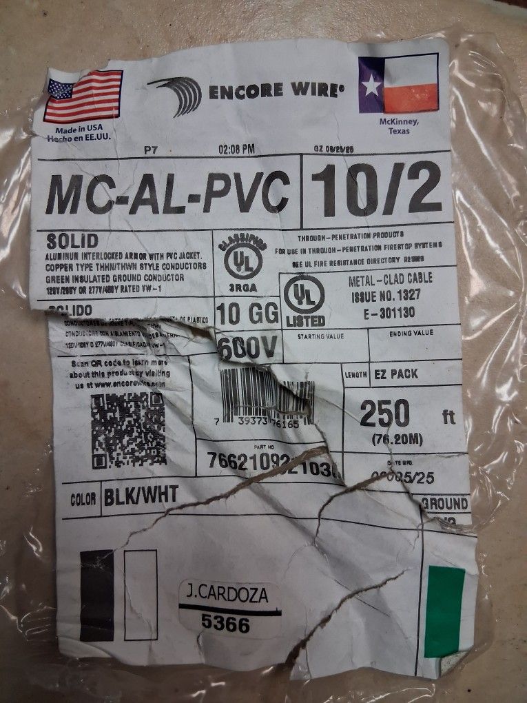 METAL CLAD CABLE <>250 FEETS. //2 ROLLS /// = 500FEETS