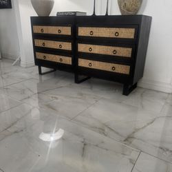Modern Black Cane Dresser Set – Rattan Drawers