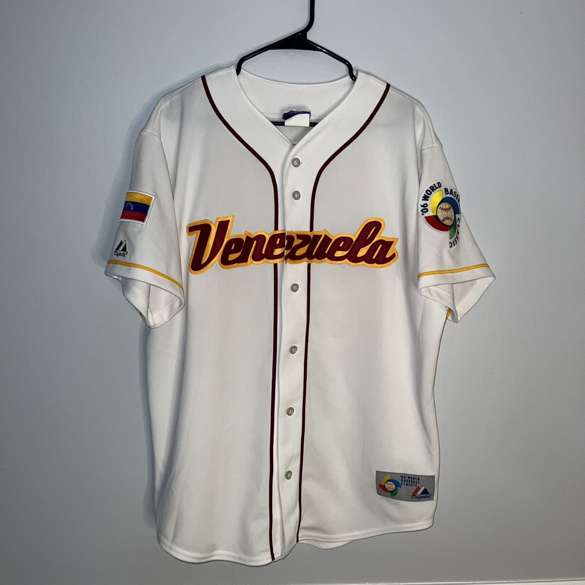 Vintage Venezuela Baseball Jersey Mens Large White 2006 WBC Bobby Abreu Majestic