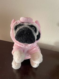 Pug Plush Stuffed Animal in Pink Hoodie