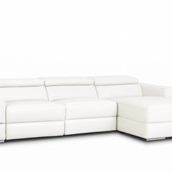 White Modern Leather  Chaise And Reclining Sectional Couch