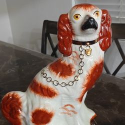 Large 12" Antique English Staffordshire Spaniel, Wally Dog, Russet and White Victorian Spaniel, King Charles Spaniel, Mantel Dog