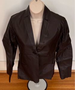 Max Studio dark brown genuine leather one button silk lined jacket blazer, size XS