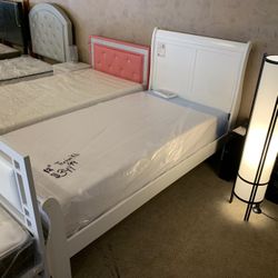 White Twin Sleigh Bed 