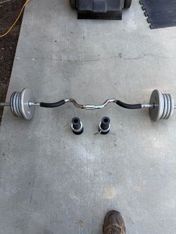 EZ Curl Bar with Weight Plates and Collars 60 lbs of weights