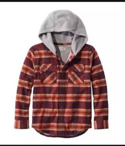 L L Bean Kids' Fleece-Lined Flannel Shirt Hooded Plaid sweater hoodie top L Large 14 16 Jacket