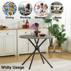 Homy Casa HARE 31.5” Dining Table, Brown MDF Top with Black Steel Legs, Modern Square Table for Indoor/Outdoor Use