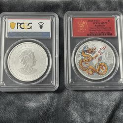 2 PCGS Ms70 PCGS Year Of The Dragon Colorized
