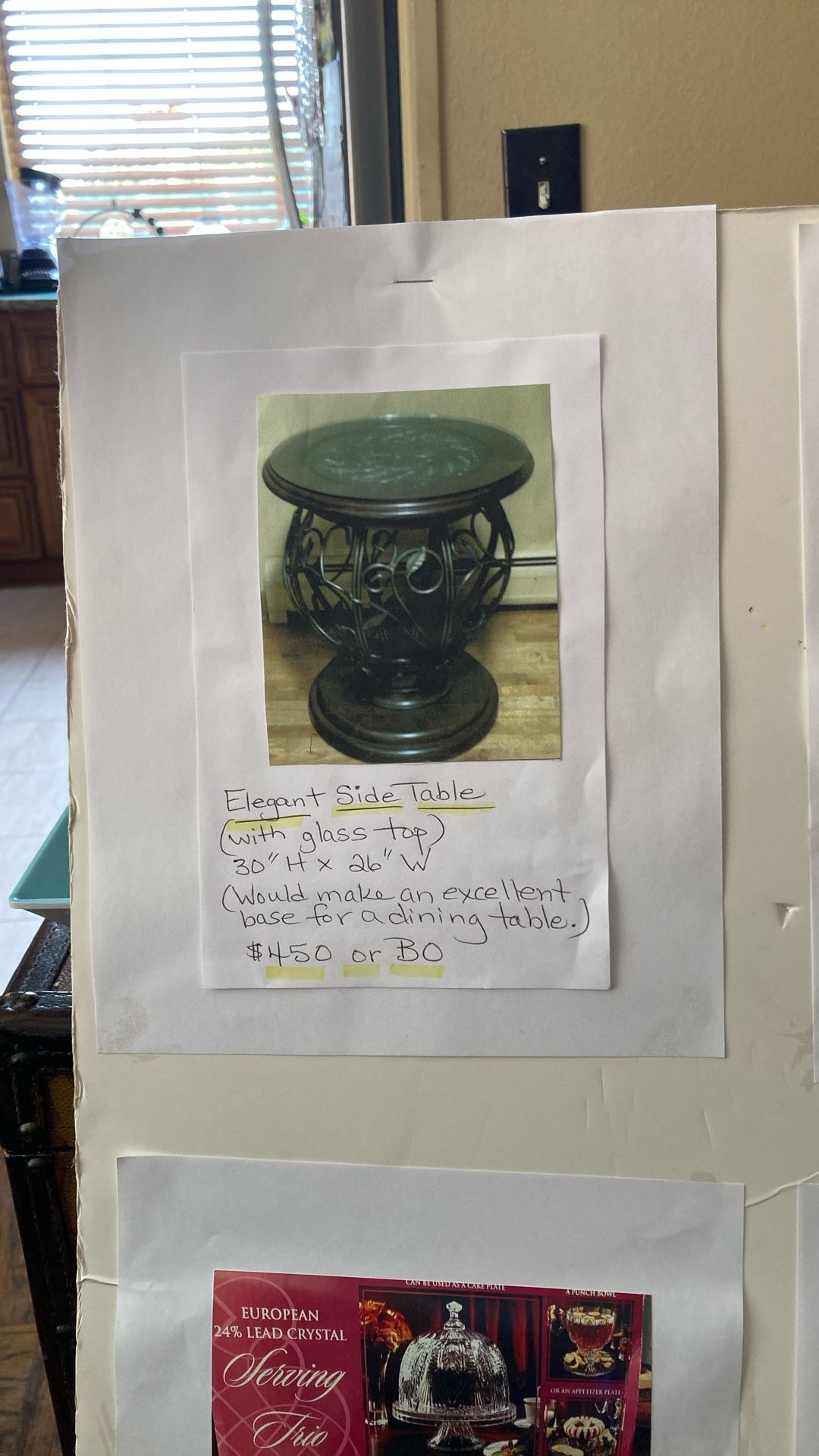 We have to be a side table, elegant side table with glass top