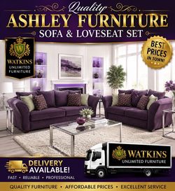 💜 Quality Ashley Furniture Purple Sofa & Loveseat Set – Excellent Condition! 🚚