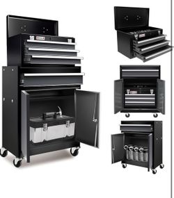 4 Drawer Rolling Tool Chest with Double Door,40"Detachable 2-in-1 Tool Box Metal Lockable Tool Cabinet with Top Tool Box,360° Wheels,Portable Handle&D