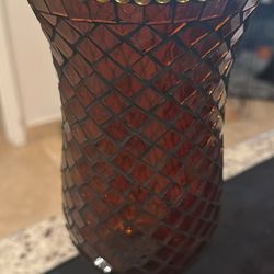 Vintage Global Fusion Tall Hurricane Mosaic Glass Candle Holder.