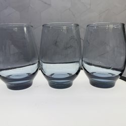 Set of (3) Vintage 10oz  Libbey Blue Tempo Roly Poly Juice Glasses tumblers in the "New Bleu" color. 