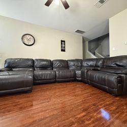 Large Brown Leather Sectional Sofa – Reclining – Priced to Sell