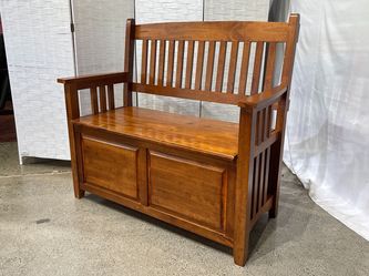 Slatted-Back Mission Style Storage Seat Bench