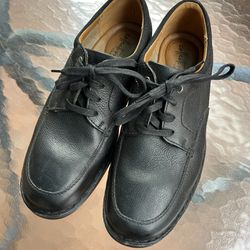Clarks Black Leather Sz 9.5 W wide Northam Pace Oxford Dress Business Casual Shoes