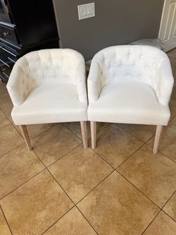 DUOMAY Modern Tufted Linen Dining/Living Room Chairs Set of 2, White