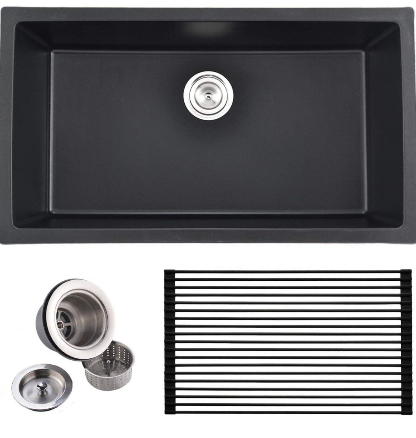 Commercial 31 Inch Handmade Single Bowl Undermount Drop in Black Onyx Granite Kitchen Sink