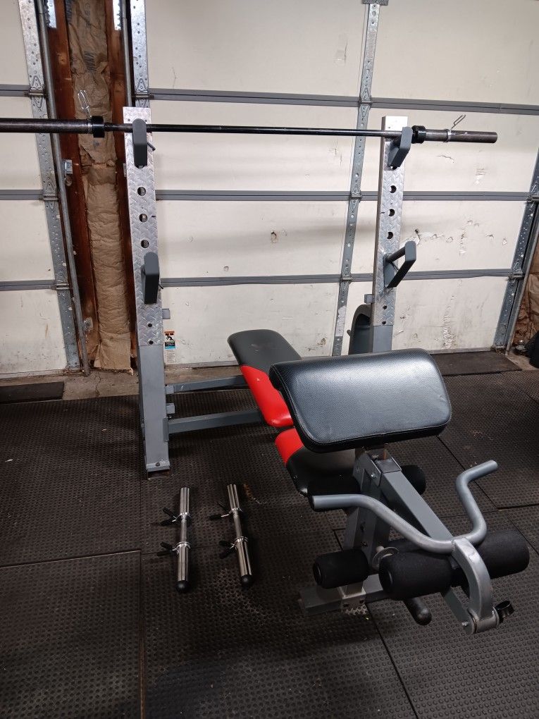 Olympic Weight Bench, Bar And Dumbbells