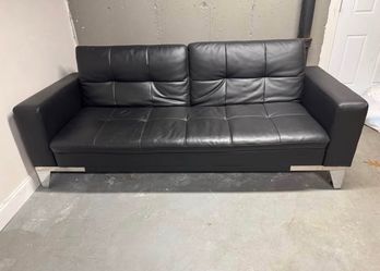 Modern Black Leather Sleeper Sofa Bed w/ USB & Power Outlets – 86”
