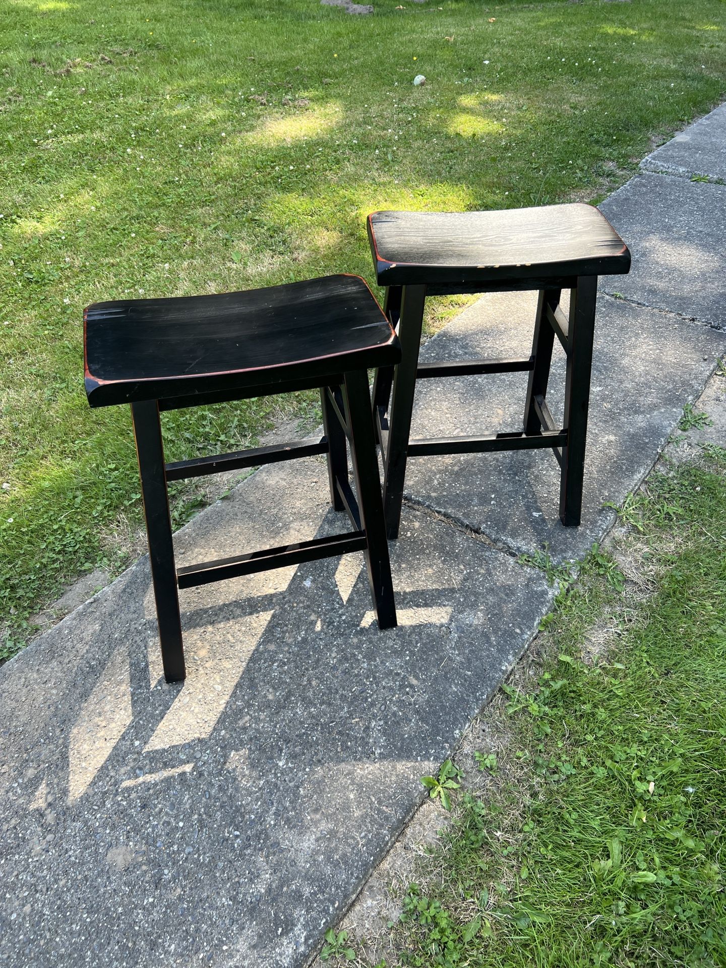 Pair Of Black Distressed Style Stools