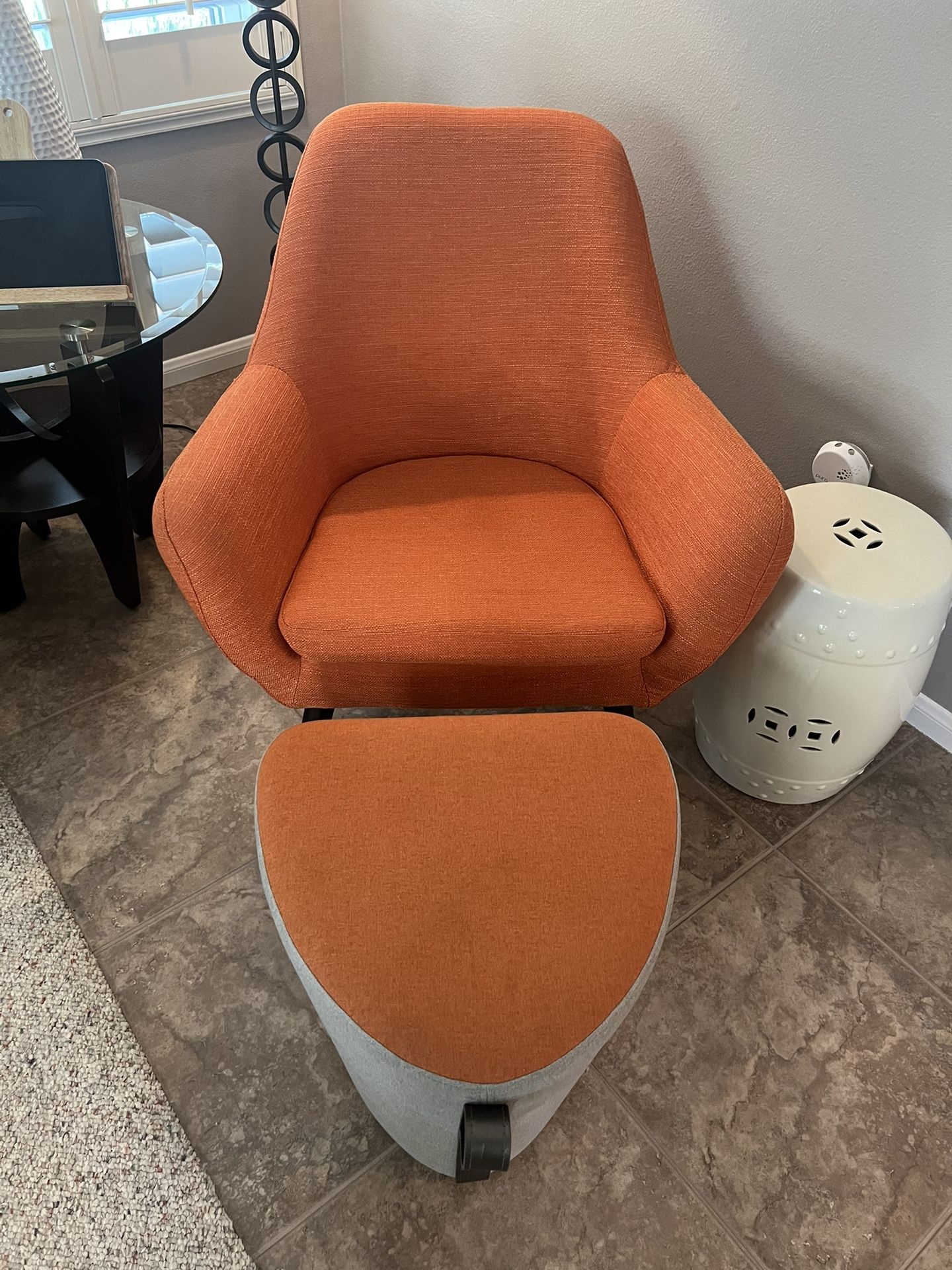 Fabric Chair With Padded Ottoman