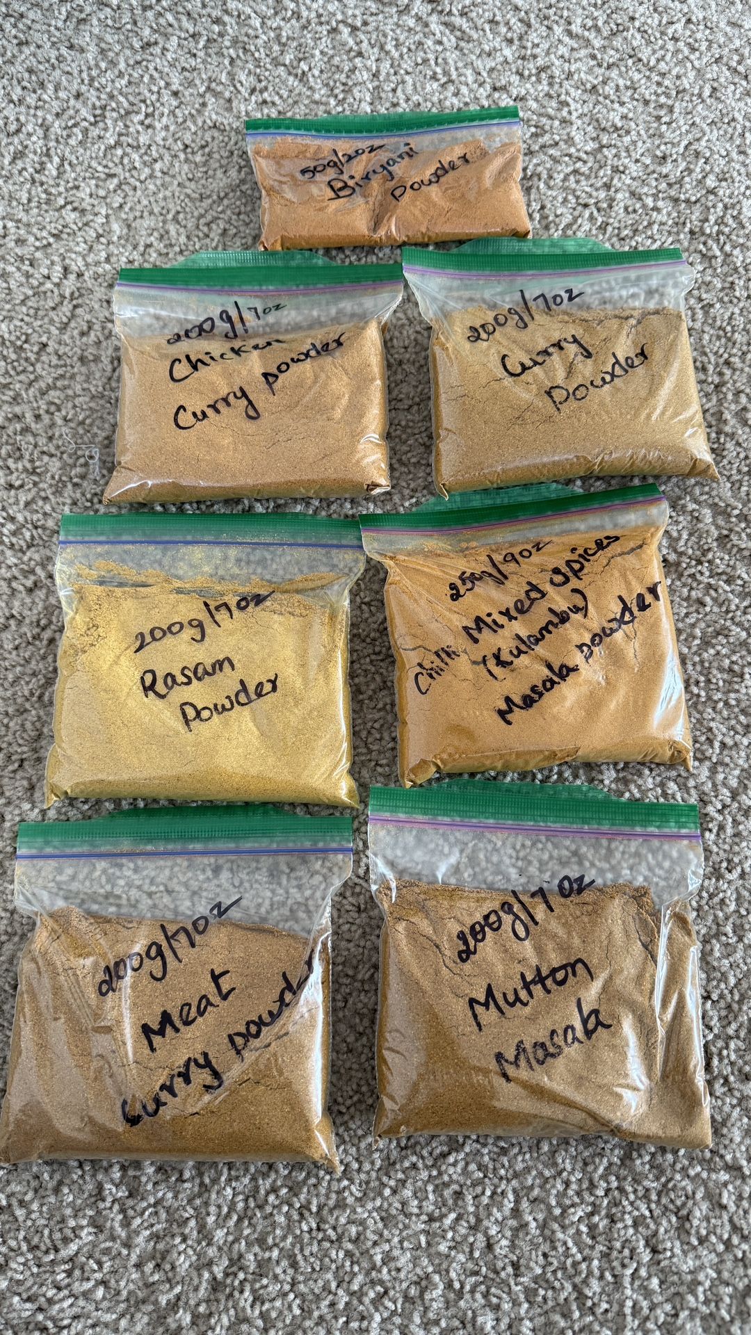Home made Masala Powders - 7 Types (each 3$)