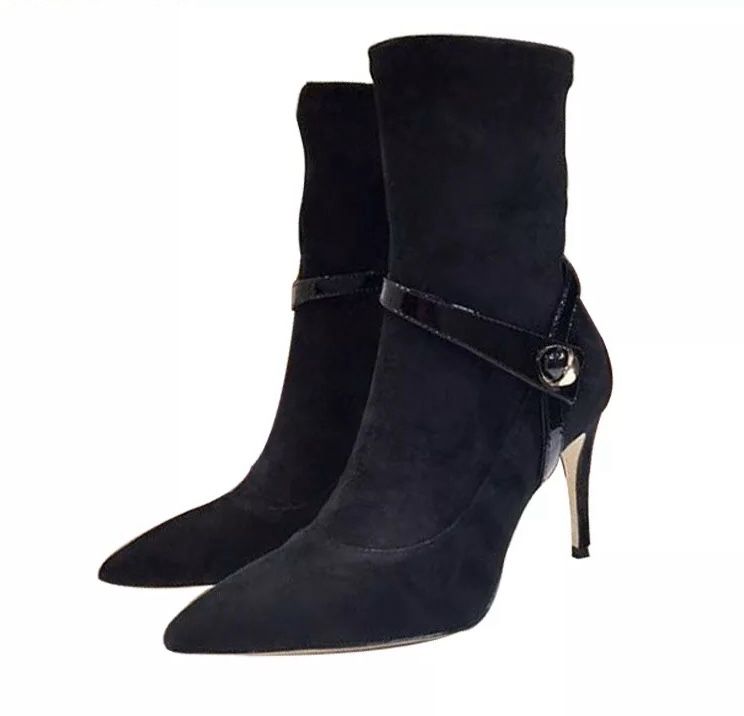 Suede buckled stiletto ankle boots