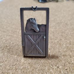 Vintage JJ Jonette Pewter Horse and Foal Articulated Brooch Barn Door Opens. Signed Farm Animal Jewelry.

