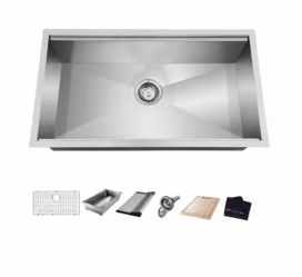 Glacier Bay Zero Radius 27 in. Undermount Single Bowl 18 Gauge Stainless Steel Kitchen Sink with Accessories
