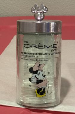 Disney Minnie Mouse x The Creme Shop Exfoliating Cotton Pads Reusable Glass Jar New
