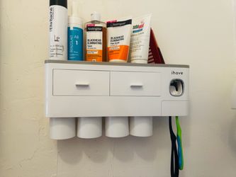 Toothbrush Holders Wall Mounted with Toothpaste Dispenser & 4 Cups